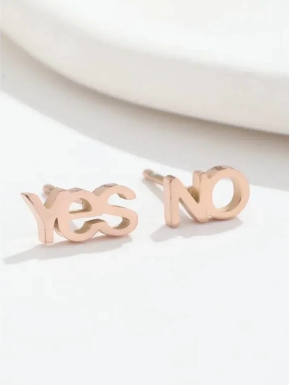 Rose Gold 'Yes' and 'No' Stud Earrings - NWOT